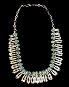 Vtg Lisner Gold Tone Green Blue Rhinestones Choker Necklace 13-16” Hook Clasp - Picture 1 of 8