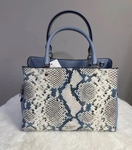 NWT Kate Spade Leila Medium Snake Embossed Triple Compartment Satchel Muted Blue - Picture 1 of 8