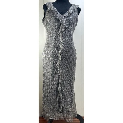 d.w.studio David Warren New York Black Floral Silk Maxi Dress Ruffle Sleeveless - Image 1 of 4