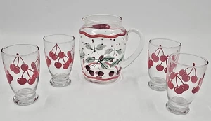 Crate & Barrel set 4 Cherry Juice Glasses And Pitcher - Picture 1 of 6