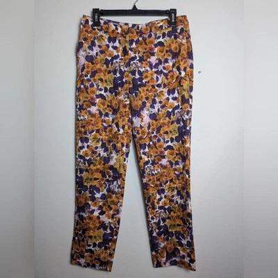 Dries Van Noten 花卉裤直筒紫色橙色抽象艺术尺寸 36 — 第 1/4 张图片