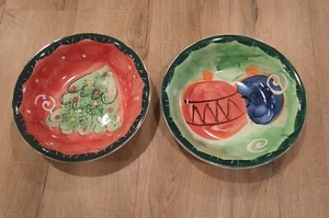 Studio 33 Christmas Set Of 2 Snack Soup Bowls Painted Tree Ornament 9×3" - Picture 1 of 5