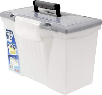 Storex Caja de Archivos Portátil con Tapa Organizadora, Paquete de 17,13 x 1, Transparente/Plateado  - Imagen 1 de 4