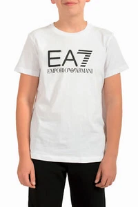 Emporio Armani EA7 Boys White Short Sleeve Logo Print Crewneck T-Shirt - Picture 1 of 6