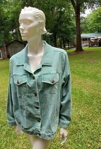 Woman Within Green Corduroy Jean Jacket SIze 18W Burton Up Plus Size Button Up - Picture 1 of 12