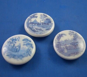 Birchcroft Porzellan Knöpfe - Blau Designs 3er Set - Ein Zoll Größe (25 mm) - Bild 1 von 2