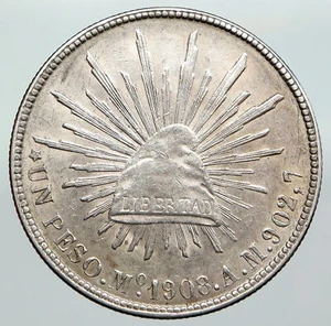 1902 Mo AM MEXICO Large Eagle Sun Antique Mexican OLD Silver Peso Coin i92293 - Picture 1 of 3