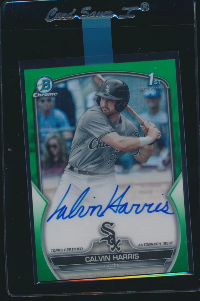 CALVIN HARRIS AUTO 1st 2023 Bowman Chrome Draft GREEN REFRACTOR/99 WHITE SOX RC - Image 1 of 1