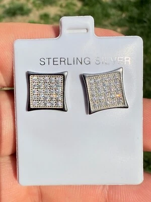 Real 925 Sterling Silver Kite Earrings Iced CZ Screwbacks 11mm - WHOLESALE DEAL - Image 1 of 4