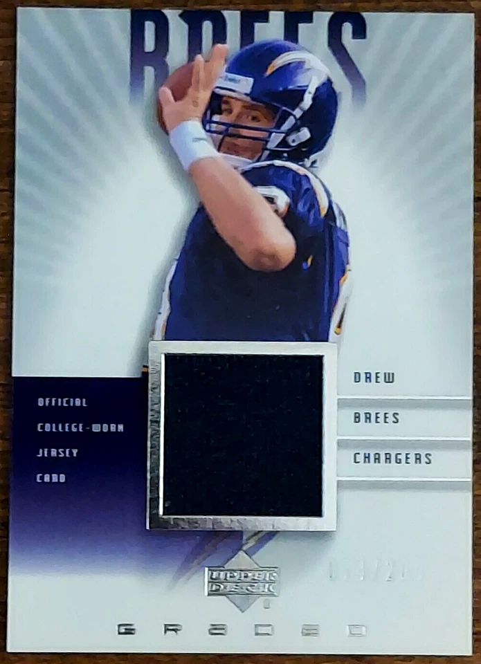 Drew Brees 2002 Upper Deck GRADED GAME USED COLLEGIATE JERSEY CARD 074/200 - Image 1 of 2