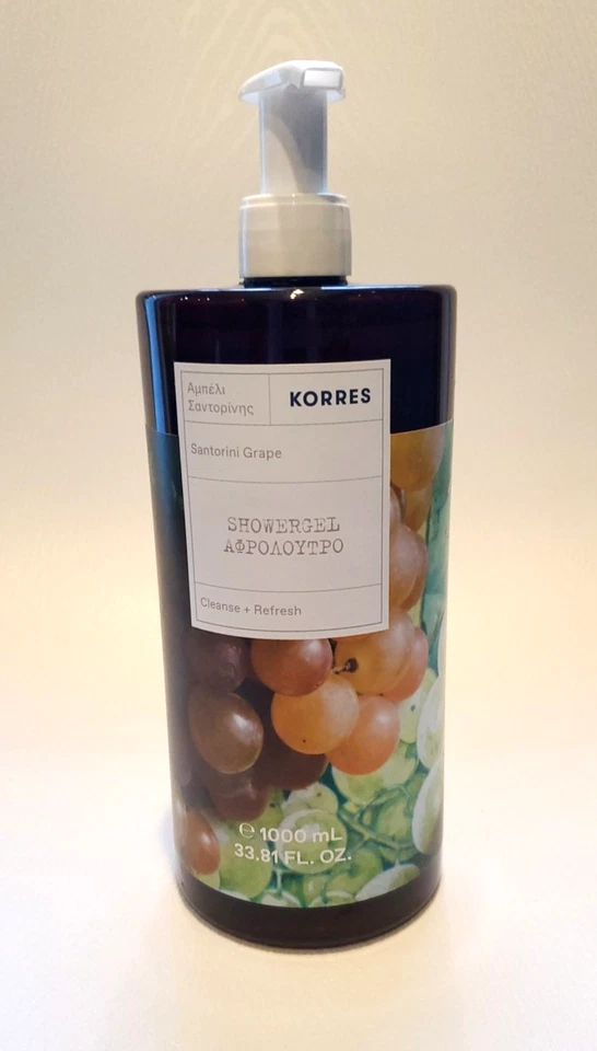 Nuevo gel de ducha de uva KORRES Santorini Jumbo 1 litro tamaño 33,81 fl oz Foto 1 de 3