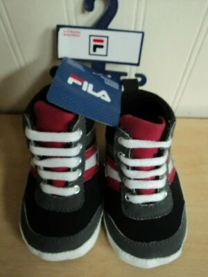 NWT FILA PRE WALKER CRIB SHOES INFANT BABY BOYS SNEAKERS HIGHTOPS 9-12M BLACK - Image 1 of 4