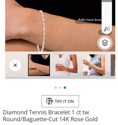 Brazalete de tenis de diamantes y oro rosa de 14k Foto 1 de 4