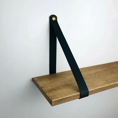 Correa de cuero negro estante soportes de soporte correas para colgar en la pared par flotante Foto 1 de 4