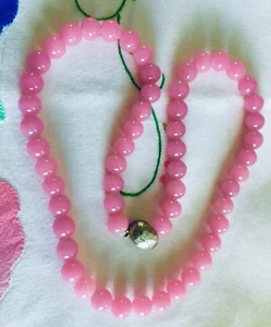Vtg LES BERNARD Signed Pink Glass Bead Necklace 18” - Picture 1 of 6