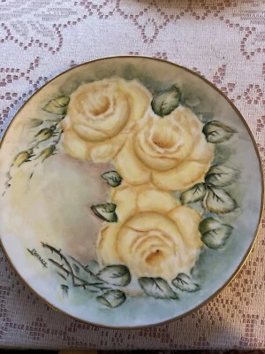 Plato de China Fina Amcrest Japón Meito Rosa Amarilla Pintado a Mano 10 X 10 B Womack Foto 1 de 4