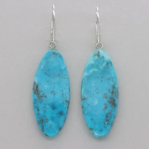 Pendientes Azul Ovalado TURQUESA Palanca Plata de Ley 925 Natural Genuino #31e - Imagen 1 de 8