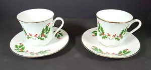 Tazza da tè natalizia vintage Holly and Berry Fine China con set piattini Giappone lotto di 2 - Foto 1 di 7