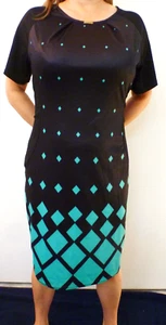 BIRE BARTHOLOMEW SCHWARZ & BLAU GRAFIKDRUCK RUTSCHIG SATIN BODYCON KLEID 3XL Neu mit Etikett - Bild 1 von 4