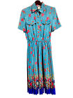 VINTAGE Leslie Fay 80s Aqua Floral Dress Size 10 Turquoise Teal Pleated Lampshad