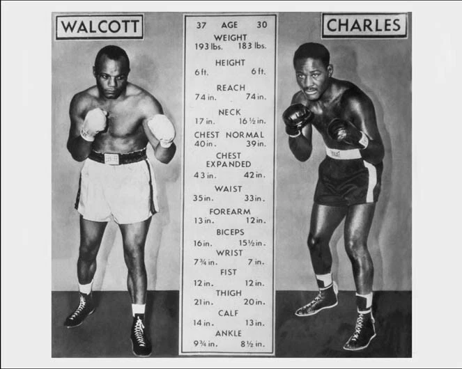 Póster fotográfico brillante 8x10 1951 de la camiseta de los boxers Joe Walcott vs Ezzard Charles Foto 1 de 1