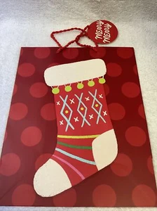 HALLMARK INSPIRATIONS GIFT BAG RED WITH STOCKING MERRY LARGE 13 X 10.5 IN NEW - Picture 1 of 1