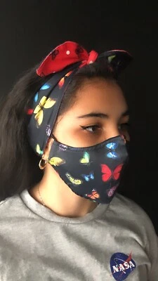 Butterfly Fancy Design Mask And Headband  Turbine Reversible Adjustable - Image 1 of 4