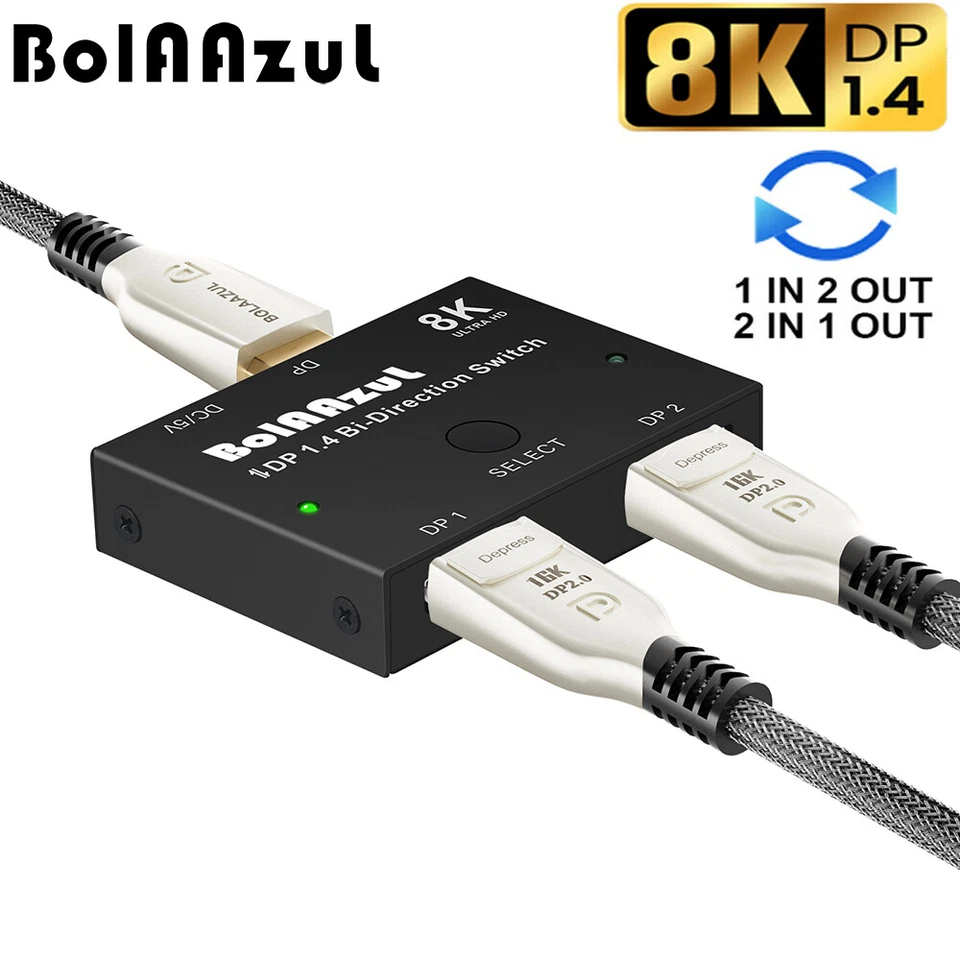 DisplayPort 1.4 Switch Splitter 8K Bi-Direction DP Switcher 2 in 1 Out 4K@120Hz - Bild 1 von 4
