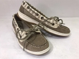 Sperry Top Sider Womens Linen Taupe Leather Boat Shoes Size 6.5M - Picture 1 of 9