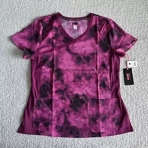 Koi Lite Scrub Top Women’s Large Pink Raspberry Tie Dye Stretch Nursing Medical - Picture 1 of 10