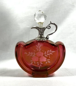 VINTAGE GLASS CRISTALLO E ARGENTO ETCHED ITALY PERFUME BOTTLE STOPPER SILVER - Picture 1 of 18