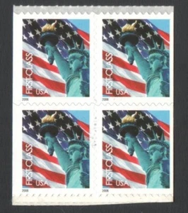 Unused US Postage Block of 39 Cent First Class Stamps LADY LIBERTY & FLAG - Picture 1 of 2