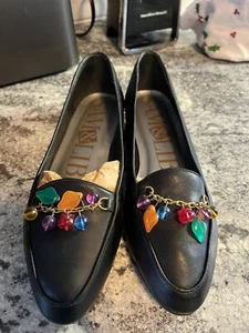 Sam & Libby Designer Ballet Flats Black Leather Beaded Sz 10B - Picture 1 of 8