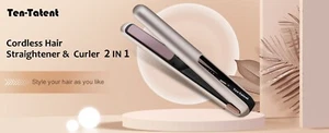 Cordless Hair Straightener & Curler 2 In 1 Flat Ceramic Plate 4 Temp Travel Siz - Picture 1 of 15