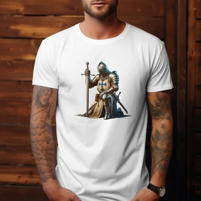 UNEEK Maglietta inglese cristiano crociato cavaliere del regno guerriero spadaccino maglietta