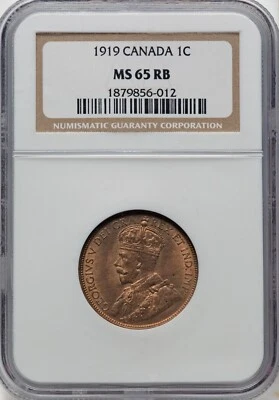 Canada - 1919 - George V - Large Cent - NGC MS65RB - GORGEOUS COLOR! - Image 1 of 2