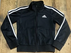 ADIDAS Sz S 7/8 Black 3 Stripe (white) Fleece Lined Full Zip Track Jacket EUC - Picture 1 of 7