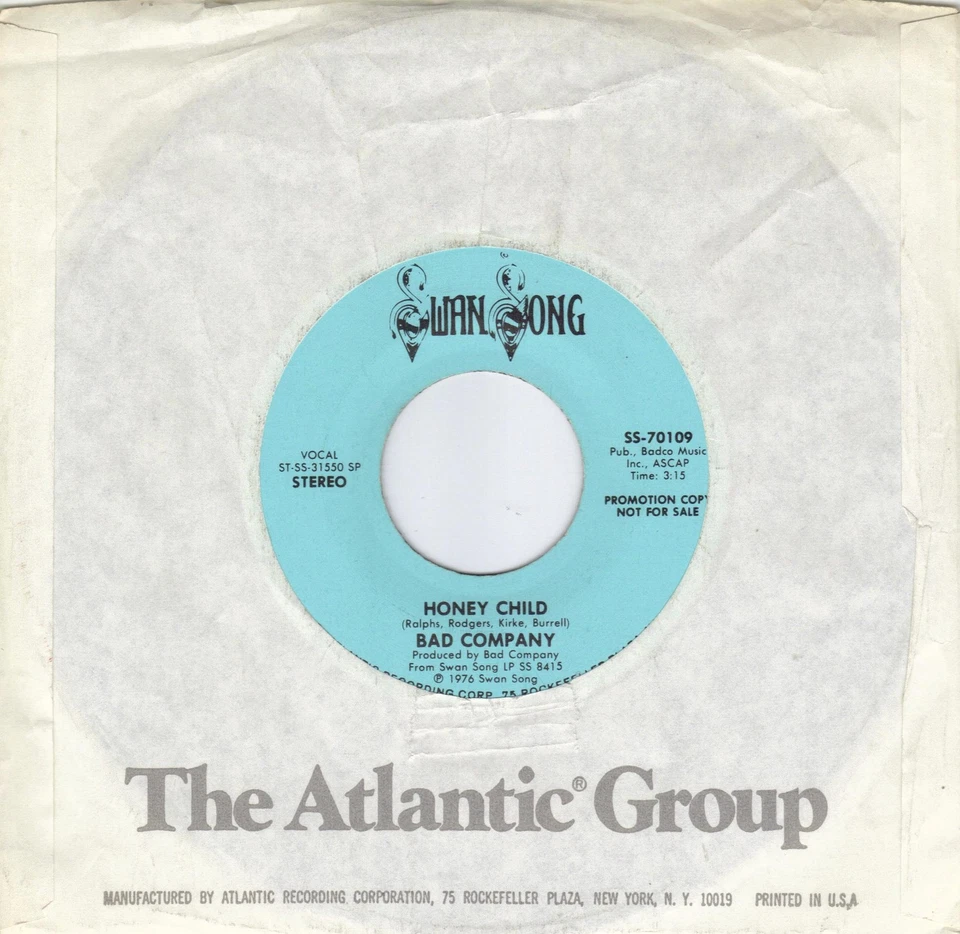 BAD COMPANY  Honey Child  rare promo 45 from 1976 - Image 1 of 1