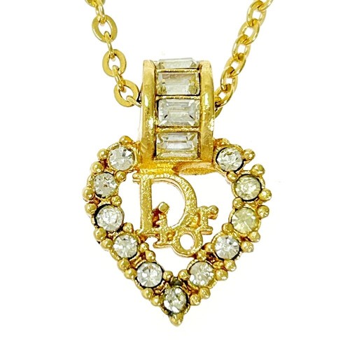 Christian Dior Collana Cuore Logo Dior Placcato Oro Strass da Donna 291...