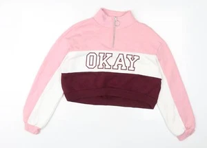 H&M Womens Pink Striped Cotton Pullover Sweatshirt Size S Zip - Picture 1 of 10