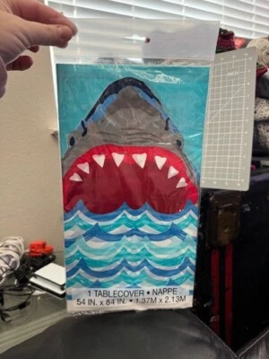 SHARK PARTY PLASTIC TABLE COVER ~ Birthday Party Supplies Decorations Summer - Image 1 of 2