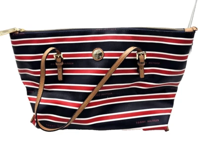 Bolso de Mano Tommy Hilfiger Rojo Blanco Negro Rayas Foto 1 de 4