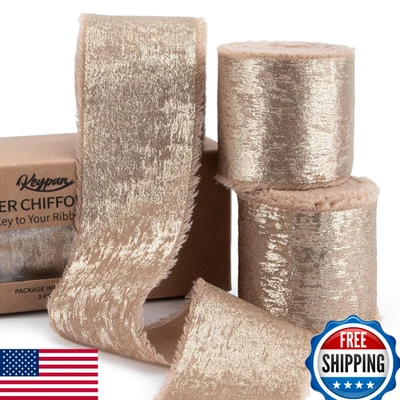 Fita desgastada de seda de chiffon marrom claro Keypan 1,5" x 15yd 3 rolos decoração nupcial - Imagem 1 de 4