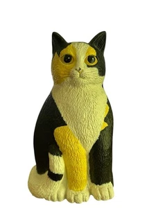 Department 56 Vintage Cast Iron Seated House Cat Door Stop Yellow Black White - Picture 1 of 2
