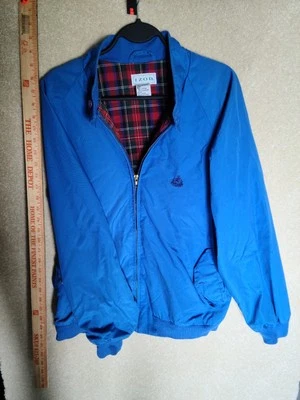 Vtg Izod Bomber Jacket Long Sleeve Full Zip Collar Button Solid Blue Mens Sz L - Image 1 of 3