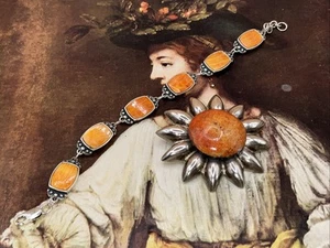 Sterling Genuine Sponge Coral Pendant and Bracelet - Picture 1 of 6