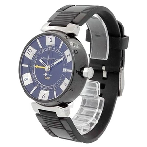 LOUIS VUITTON Q113K TAMBOUR IN BLACK GMT MEN'S WRISTWATCH DATE AUTOMATIC - Picture 1 of 5