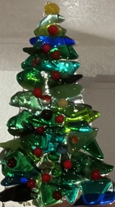 Handgefertigter geschmolzener Kunstglas Wald Weihnachtsbaum mit Holzsockel enthalten - Bild 1 von 22