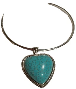 Gargantilla Tono Plata De Colección con Collar de Piedra Turquesa En Forma de Corazón Suroeste - Imagen 1 de 5