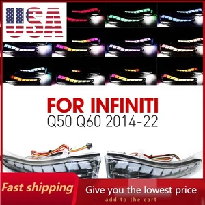 RGB LED Side Mirror Turn Signal Lights for Infiniti Q50 Q60 2014-2022 Bluetooth - Picture 1 of 18